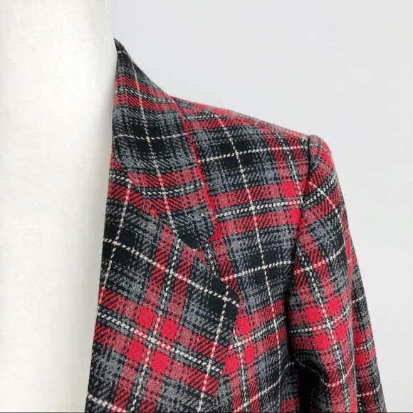 VTG Plaid Womens Wool Blazer Jacket One Button 10 - Picture 6 of 16